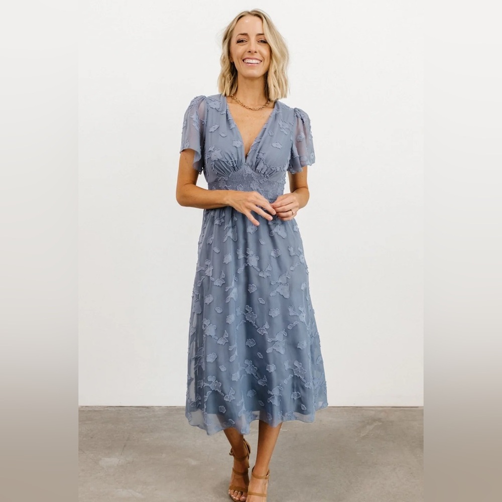 Baltic Born June Smocked Midi Dress Blue Medium New! - Picture 3 of 8